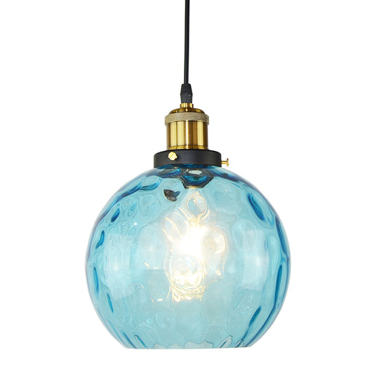 Blue 1 Light Spherical Pendant Lamp Vintage Industrial Ripple Glass Hanging Lamp for Living Room Blue Clearhalo 'Ceiling Lights' 'Glass shade' 'Glass' 'Industrial Pendants' 'Industrial' 'Middle Century Pendants' 'Pendant Lights' 'Pendants' 'Tiffany' Lighting' 2588623