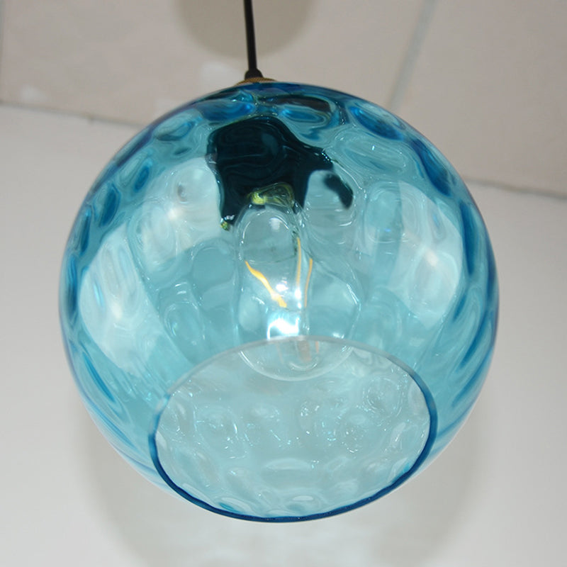 Blue 1 Light Spherical Pendant Lamp Vintage Industrial Ripple Glass Hanging Lamp for Living Room Clearhalo 'Ceiling Lights' 'Glass shade' 'Glass' 'Industrial Pendants' 'Industrial' 'Middle Century Pendants' 'Pendant Lights' 'Pendants' 'Tiffany' Lighting' 2588625