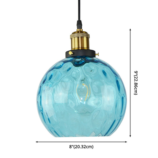 Blue 1 Light Spherical Pendant Lamp Vintage Industrial Ripple Glass Hanging Lamp for Living Room Clearhalo 'Ceiling Lights' 'Glass shade' 'Glass' 'Industrial Pendants' 'Industrial' 'Middle Century Pendants' 'Pendant Lights' 'Pendants' 'Tiffany' Lighting' 2588627
