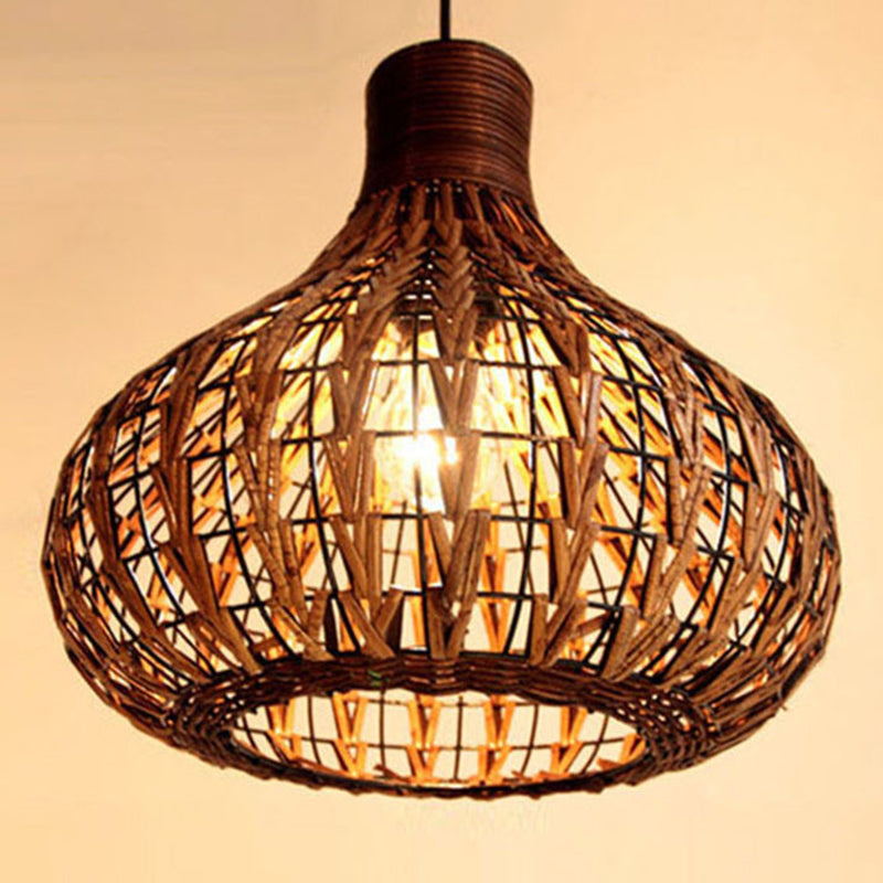 1 Light Teardrop Pendant Lamp Rustic Ribbed Rattan Hanging Lamp for Dining Room Table Clearhalo 'Ceiling Lights' 'Pendant Lights' 'Pendants' Lighting' 2588628