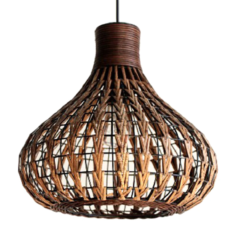 1 Light Teardrop Pendant Lamp Rustic Ribbed Rattan Hanging Lamp for Dining Room Table Clearhalo 'Ceiling Lights' 'Pendant Lights' 'Pendants' Lighting' 2588632