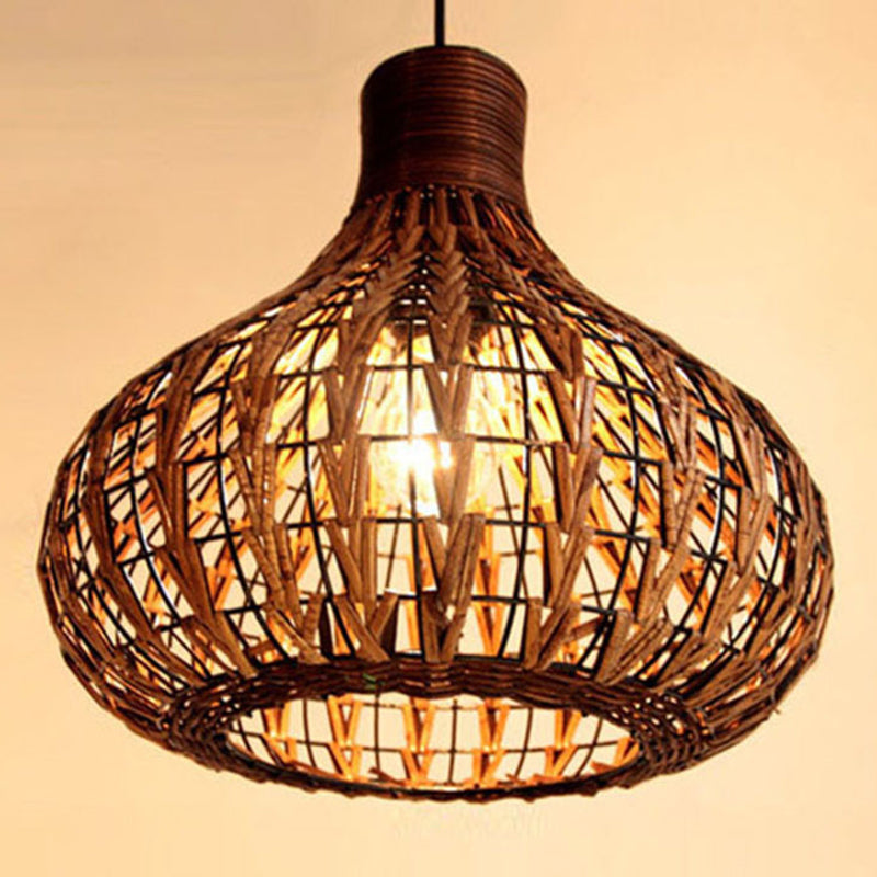 1 Light Teardrop Pendant Lamp Rustic Ribbed Rattan Hanging Lamp for Dining Room Table Clearhalo 'Ceiling Lights' 'Pendant Lights' 'Pendants' Lighting' 2588633