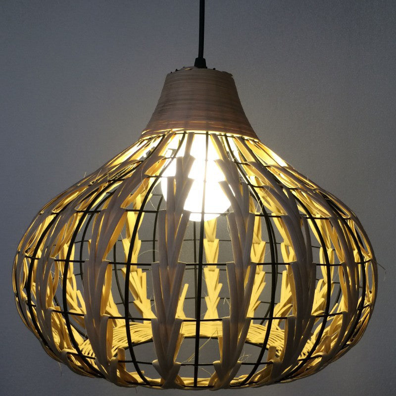 1 Light Teardrop Pendant Lamp Rustic Ribbed Rattan Hanging Lamp for Dining Room Table Clearhalo 'Ceiling Lights' 'Pendant Lights' 'Pendants' Lighting' 2588634
