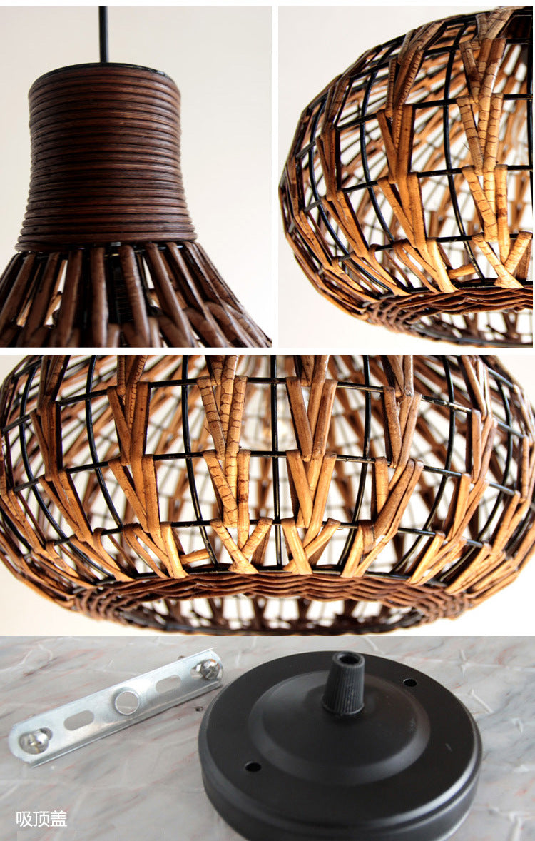 1 Light Teardrop Pendant Lamp Rustic Ribbed Rattan Hanging Lamp for Dining Room Table Clearhalo 'Ceiling Lights' 'Pendant Lights' 'Pendants' Lighting' 2588635