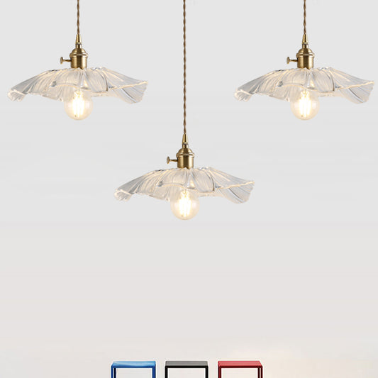 Flower Shape Shade Ceiling Pendant Lamp Vintage Industrial Clear Glass Hanging Light Clearhalo 'Ceiling Lights' 'Glass shade' 'Glass' 'Industrial Pendants' 'Industrial' 'Middle Century Pendants' 'Pendant Lights' 'Pendants' 'Tiffany' Lighting' 2588655