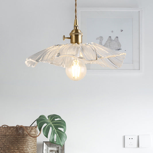 Flower Shape Shade Ceiling Pendant Lamp Vintage Industrial Clear Glass Hanging Light Clearhalo 'Ceiling Lights' 'Glass shade' 'Glass' 'Industrial Pendants' 'Industrial' 'Middle Century Pendants' 'Pendant Lights' 'Pendants' 'Tiffany' Lighting' 2588657