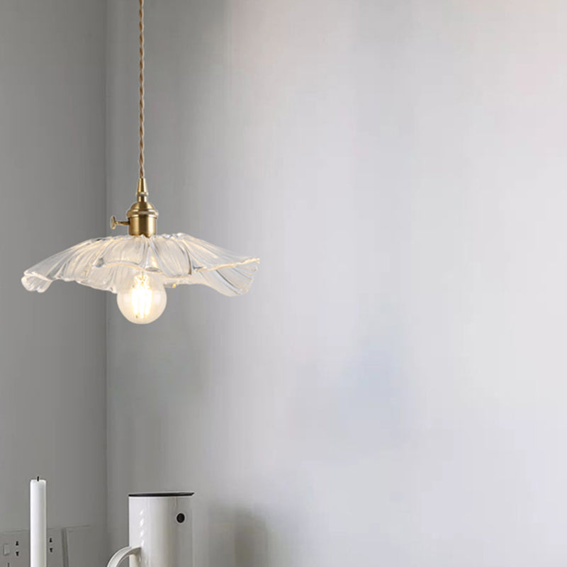 Flower Shape Shade Ceiling Pendant Lamp Vintage Industrial Clear Glass Hanging Light Clearhalo 'Ceiling Lights' 'Glass shade' 'Glass' 'Industrial Pendants' 'Industrial' 'Middle Century Pendants' 'Pendant Lights' 'Pendants' 'Tiffany' Lighting' 2588658