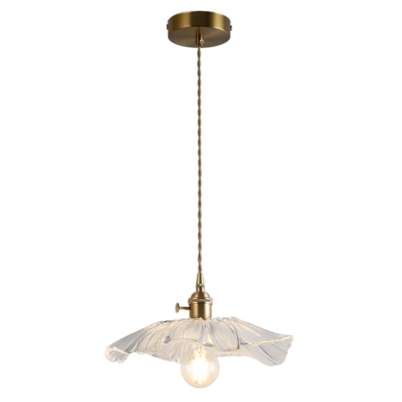 Flower Shape Shade Ceiling Pendant Lamp Vintage Industrial Clear Glass Hanging Light Clearhalo 'Ceiling Lights' 'Glass shade' 'Glass' 'Industrial Pendants' 'Industrial' 'Middle Century Pendants' 'Pendant Lights' 'Pendants' 'Tiffany' Lighting' 2588659