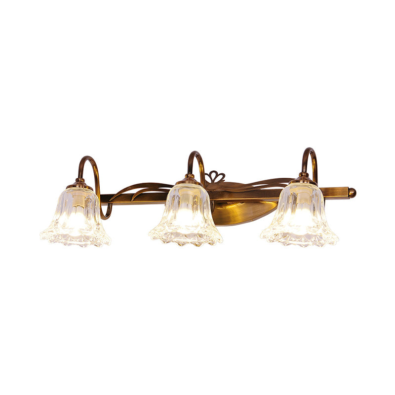 Bell Bathroom Vanity Sconce Light Clear Crystal 2/3/4-Head Vintage Style Wall Lamp with Gooseneck Arm in Brown Clearhalo 'Modern wall lights' 'Modern' 'Vanity Lights' 'Wall Lights' Lighting' 258866