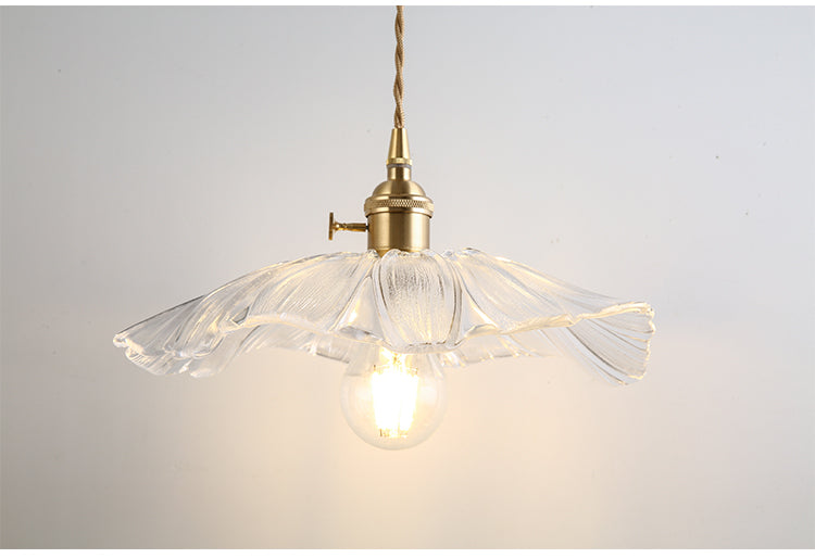 Flower Shape Shade Ceiling Pendant Lamp Vintage Industrial Clear Glass Hanging Light Clearhalo 'Ceiling Lights' 'Glass shade' 'Glass' 'Industrial Pendants' 'Industrial' 'Middle Century Pendants' 'Pendant Lights' 'Pendants' 'Tiffany' Lighting' 2588660