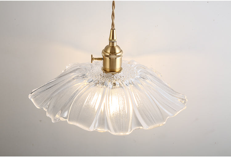Flower Shape Shade Ceiling Pendant Lamp Vintage Industrial Clear Glass Hanging Light Clearhalo 'Ceiling Lights' 'Glass shade' 'Glass' 'Industrial Pendants' 'Industrial' 'Middle Century Pendants' 'Pendant Lights' 'Pendants' 'Tiffany' Lighting' 2588661