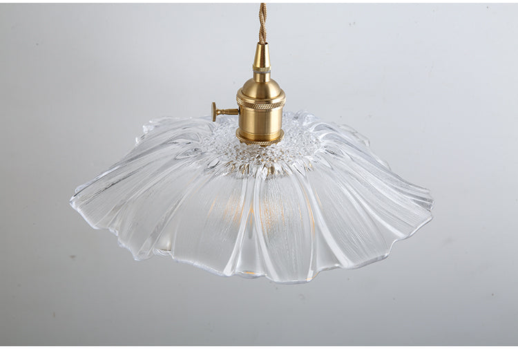 Flower Shape Shade Ceiling Pendant Lamp Vintage Industrial Clear Glass Hanging Light Clearhalo 'Ceiling Lights' 'Glass shade' 'Glass' 'Industrial Pendants' 'Industrial' 'Middle Century Pendants' 'Pendant Lights' 'Pendants' 'Tiffany' Lighting' 2588663