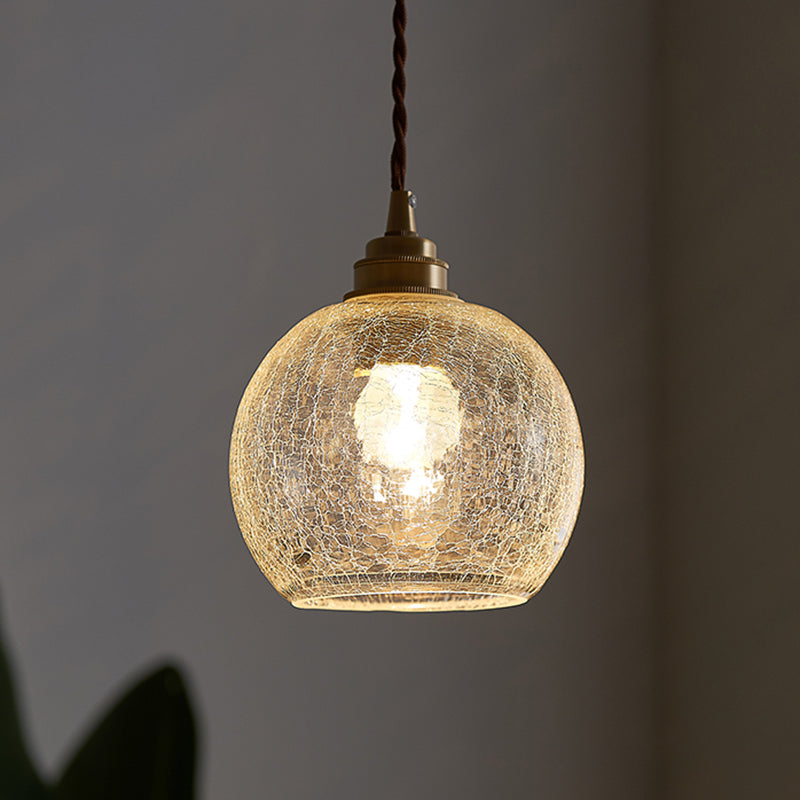 1 Light Spherical Pendant Lamp Vintage Industrial Crackled Glass Hanging Lamp for Living Room Clearhalo 'Ceiling Lights' 'Glass shade' 'Glass' 'Industrial Pendants' 'Industrial' 'Middle Century Pendants' 'Pendant Lights' 'Pendants' 'Tiffany' Lighting' 2588670