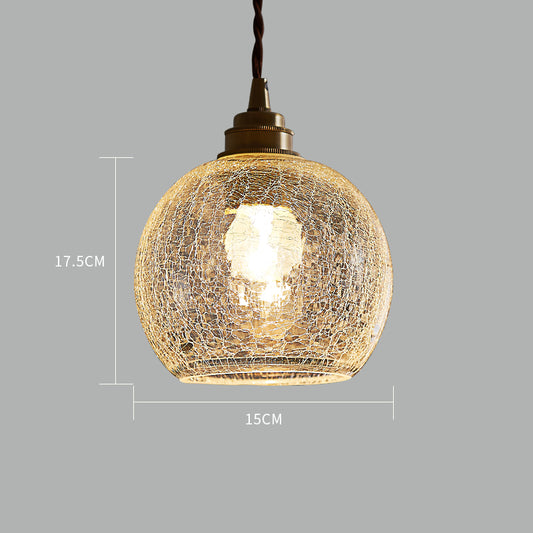 1 Light Spherical Pendant Lamp Vintage Industrial Crackled Glass Hanging Lamp for Living Room Brass Clearhalo 'Ceiling Lights' 'Glass shade' 'Glass' 'Industrial Pendants' 'Industrial' 'Middle Century Pendants' 'Pendant Lights' 'Pendants' 'Tiffany' Lighting' 2588671