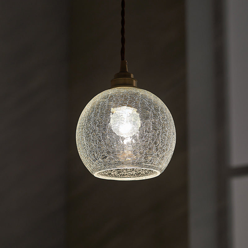 1 Light Spherical Pendant Lamp Vintage Industrial Crackled Glass Hanging Lamp for Living Room Clearhalo 'Ceiling Lights' 'Glass shade' 'Glass' 'Industrial Pendants' 'Industrial' 'Middle Century Pendants' 'Pendant Lights' 'Pendants' 'Tiffany' Lighting' 2588672