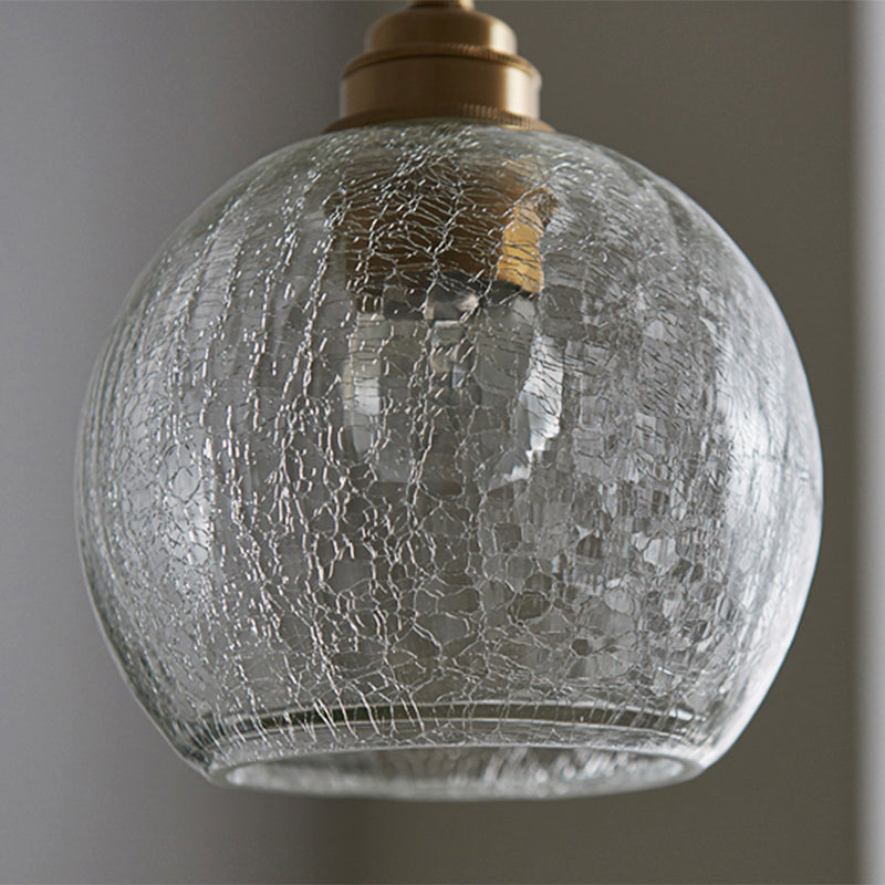 1 Light Spherical Pendant Lamp Vintage Industrial Crackled Glass Hanging Lamp for Living Room Clearhalo 'Ceiling Lights' 'Glass shade' 'Glass' 'Industrial Pendants' 'Industrial' 'Middle Century Pendants' 'Pendant Lights' 'Pendants' 'Tiffany' Lighting' 2588673