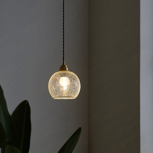 1 Light Spherical Pendant Lamp Vintage Industrial Crackled Glass Hanging Lamp for Living Room Clearhalo 'Ceiling Lights' 'Glass shade' 'Glass' 'Industrial Pendants' 'Industrial' 'Middle Century Pendants' 'Pendant Lights' 'Pendants' 'Tiffany' Lighting' 2588674