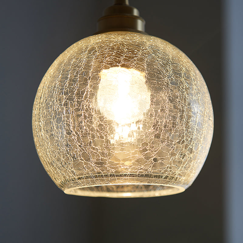 1 Light Spherical Pendant Lamp Vintage Industrial Crackled Glass Hanging Lamp for Living Room Clearhalo 'Ceiling Lights' 'Glass shade' 'Glass' 'Industrial Pendants' 'Industrial' 'Middle Century Pendants' 'Pendant Lights' 'Pendants' 'Tiffany' Lighting' 2588675