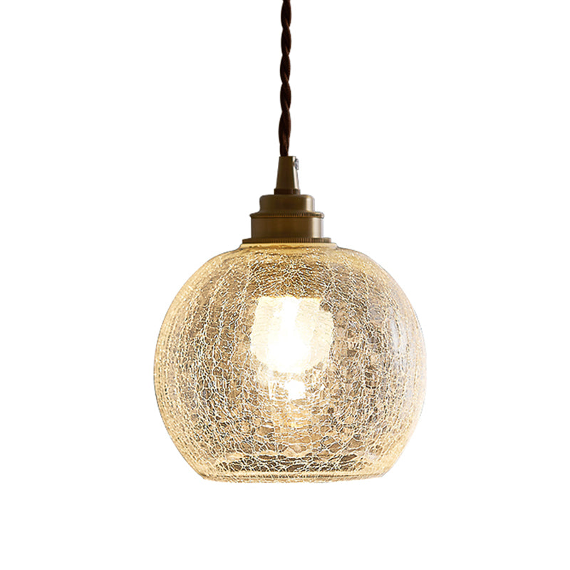 1 Light Spherical Pendant Lamp Vintage Industrial Crackled Glass Hanging Lamp for Living Room Clearhalo 'Ceiling Lights' 'Glass shade' 'Glass' 'Industrial Pendants' 'Industrial' 'Middle Century Pendants' 'Pendant Lights' 'Pendants' 'Tiffany' Lighting' 2588676