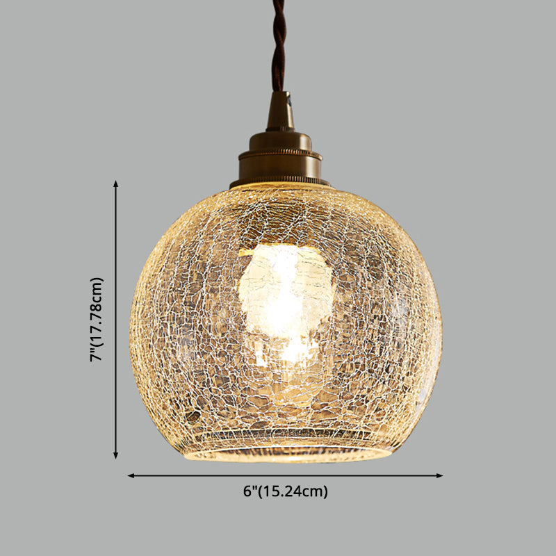 1 Light Spherical Pendant Lamp Vintage Industrial Crackled Glass Hanging Lamp for Living Room Clearhalo 'Ceiling Lights' 'Glass shade' 'Glass' 'Industrial Pendants' 'Industrial' 'Middle Century Pendants' 'Pendant Lights' 'Pendants' 'Tiffany' Lighting' 2588677
