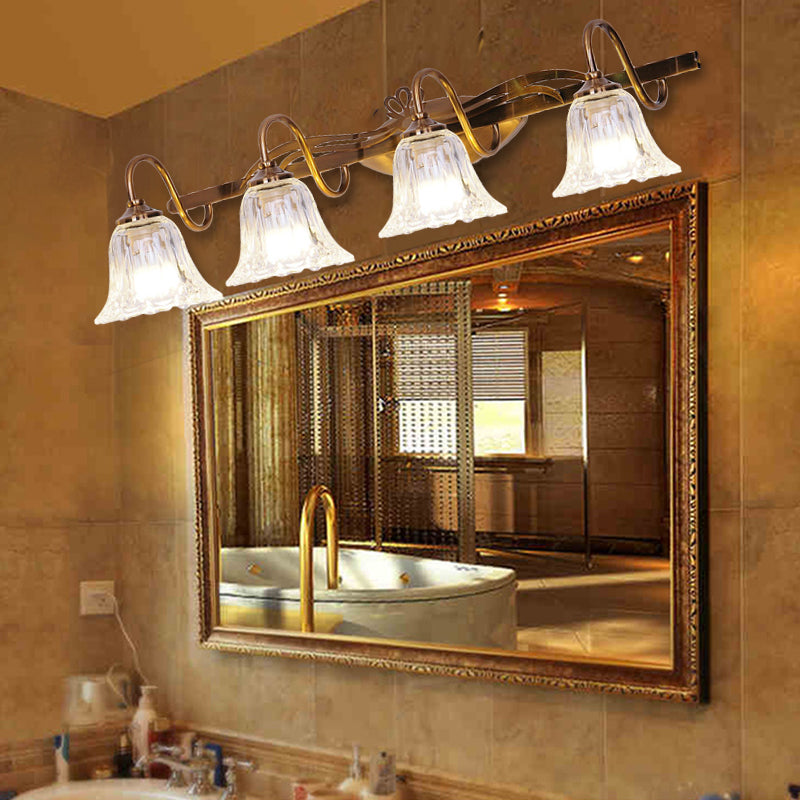 Bell Bathroom Vanity Sconce Light Clear Crystal 2/3/4-Head Vintage Style Wall Lamp with Gooseneck Arm in Brown Clearhalo 'Modern wall lights' 'Modern' 'Vanity Lights' 'Wall Lights' Lighting' 258869