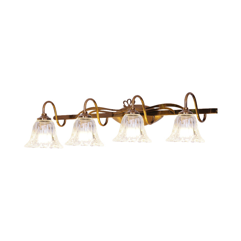 Bell Bathroom Vanity Sconce Light Clear Crystal 2/3/4-Head Vintage Style Wall Lamp with Gooseneck Arm in Brown Clearhalo 'Modern wall lights' 'Modern' 'Vanity Lights' 'Wall Lights' Lighting' 258870