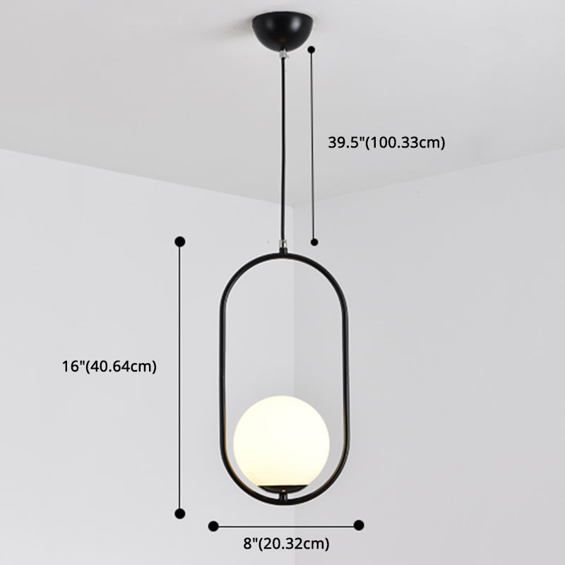 Mid-Century Design Globe Hanging Lamp White Glass Shade Pendant Light with Metal Ring Clearhalo 'Ceiling Lights' 'Modern Pendants' 'Modern' 'Pendant Lights' 'Pendants' Lighting' 2588701