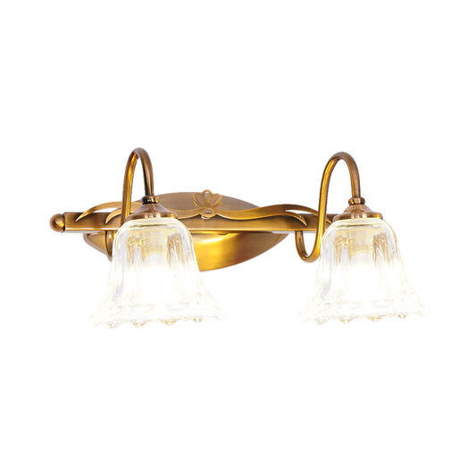 Bell Bathroom Vanity Sconce Light Clear Crystal 2/3/4-Head Vintage Style Wall Lamp with Gooseneck Arm in Brown Clearhalo 'Modern wall lights' 'Modern' 'Vanity Lights' 'Wall Lights' Lighting' 258874