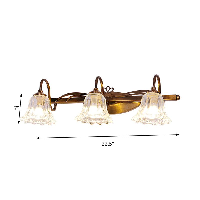 Bell Bathroom Vanity Sconce Light Clear Crystal 2/3/4-Head Vintage Style Wall Lamp with Gooseneck Arm in Brown Clearhalo 'Modern wall lights' 'Modern' 'Vanity Lights' 'Wall Lights' Lighting' 258876