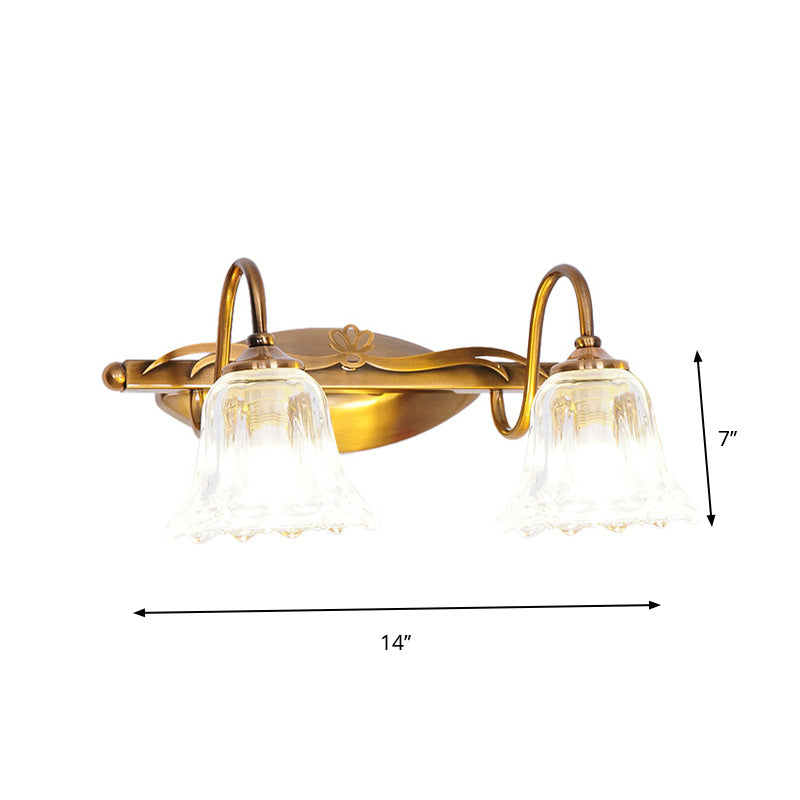 Bell Bathroom Vanity Sconce Light Clear Crystal 2/3/4-Head Vintage Style Wall Lamp with Gooseneck Arm in Brown Clearhalo 'Modern wall lights' 'Modern' 'Vanity Lights' 'Wall Lights' Lighting' 258877