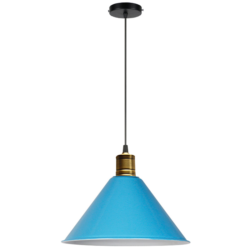 Metal Tapered Hanging Light Nordic Modern Style 1 Light Restaurant Ceiling Pendant Lamp Blue 16" Clearhalo 'Art Deco Pendants' 'Black' 'Cast Iron' 'Ceiling Lights' 'Ceramic' 'Crystal' 'Industrial Pendants' 'Industrial' 'Metal' 'Middle Century Pendants' 'Pendant Lights' 'Pendants' 'Rustic Pendants' 'Tiffany' Lighting' 2588776