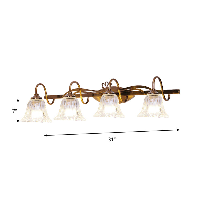 Bell Bathroom Vanity Sconce Light Clear Crystal 2/3/4-Head Vintage Style Wall Lamp with Gooseneck Arm in Brown Clearhalo 'Modern wall lights' 'Modern' 'Vanity Lights' 'Wall Lights' Lighting' 258878