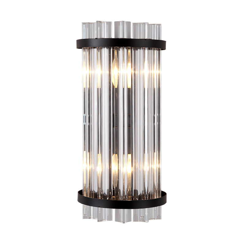 Tri-Sided Crystal Rod Cylinder Wall Mount Light Modern 2 Heads Black/Gold Sconce Light Fixture Clearhalo 'Modern wall lights' 'Modern' 'Wall Lamps & Sconces' 'Wall Lights' Lighting' 258887