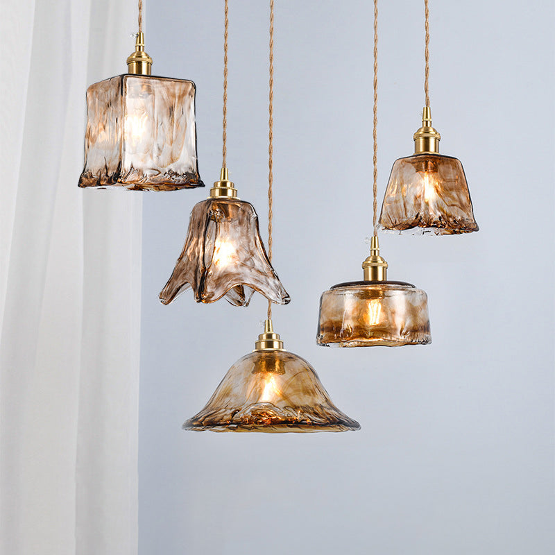 Retro Industrial 1 Light Pendant Lamp Amber Alabaster Glass Pendant Lighting for Living Room Clearhalo 'Ceiling Lights' 'Glass shade' 'Glass' 'Industrial Pendants' 'Industrial' 'Middle Century Pendants' 'Pendant Lights' 'Pendants' 'Tiffany' Lighting' 2588880