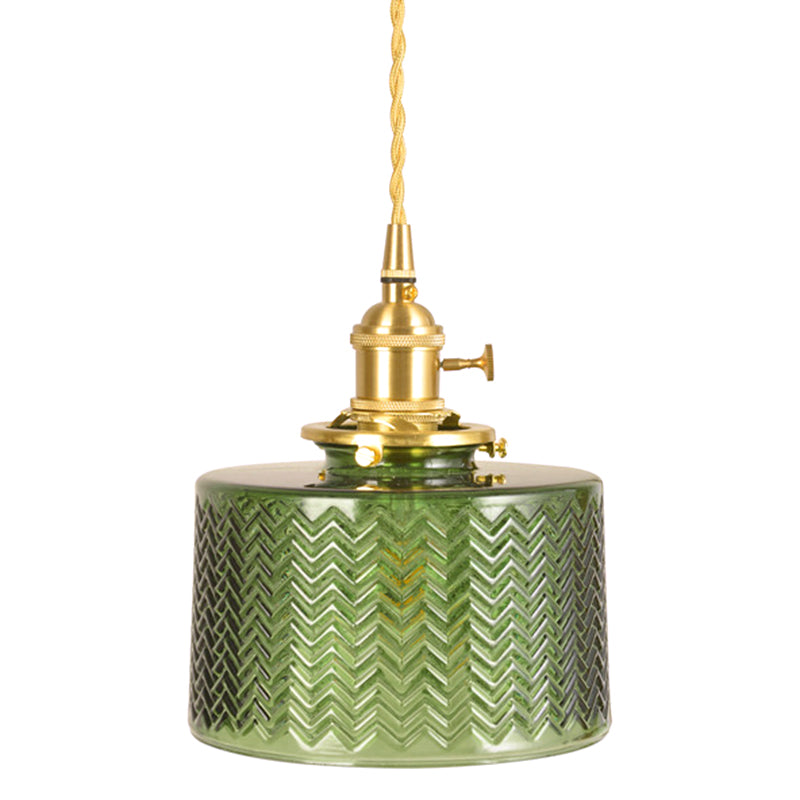Wavy Glass Hanging Lamp Cylindrical 1 Light Vintage Industrial Pendant Light Fixture Clearhalo 'Ceiling Lights' 'Glass shade' 'Glass' 'Industrial Pendants' 'Industrial' 'Middle Century Pendants' 'Pendant Lights' 'Pendants' 'Tiffany' Lighting' 2588914