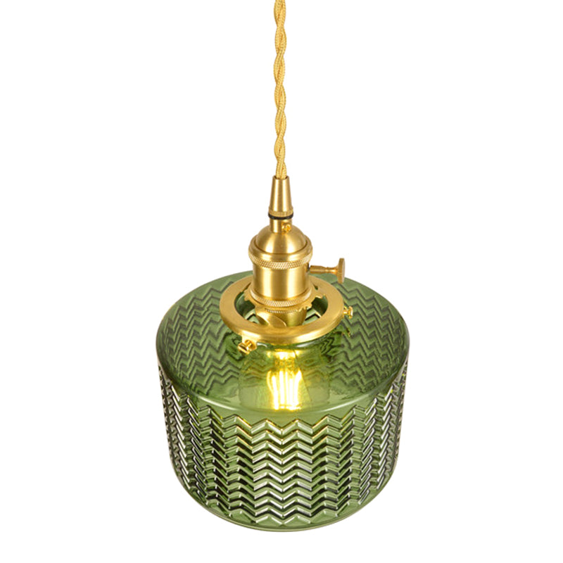Wavy Glass Hanging Lamp Cylindrical 1 Light Vintage Industrial Pendant Light Fixture Clearhalo 'Ceiling Lights' 'Glass shade' 'Glass' 'Industrial Pendants' 'Industrial' 'Middle Century Pendants' 'Pendant Lights' 'Pendants' 'Tiffany' Lighting' 2588917