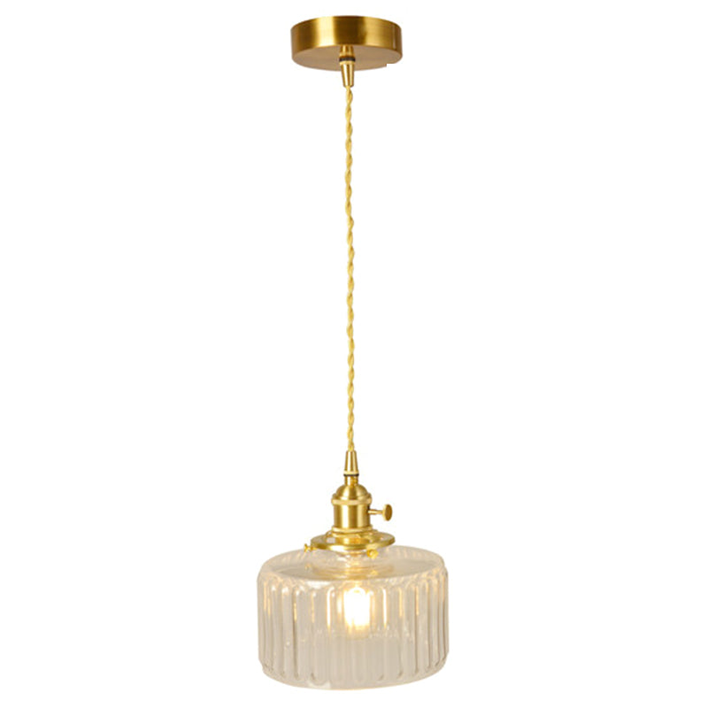 Wavy Glass Hanging Lamp Cylindrical 1 Light Vintage Industrial Pendant Light Fixture Gold Clearhalo 'Ceiling Lights' 'Glass shade' 'Glass' 'Industrial Pendants' 'Industrial' 'Middle Century Pendants' 'Pendant Lights' 'Pendants' 'Tiffany' Lighting' 2588918