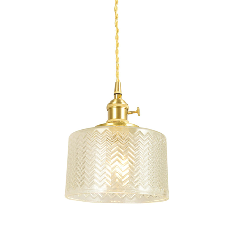 Wavy Glass Hanging Lamp Cylindrical 1 Light Vintage Industrial Pendant Light Fixture Clearhalo 'Ceiling Lights' 'Glass shade' 'Glass' 'Industrial Pendants' 'Industrial' 'Middle Century Pendants' 'Pendant Lights' 'Pendants' 'Tiffany' Lighting' 2588919