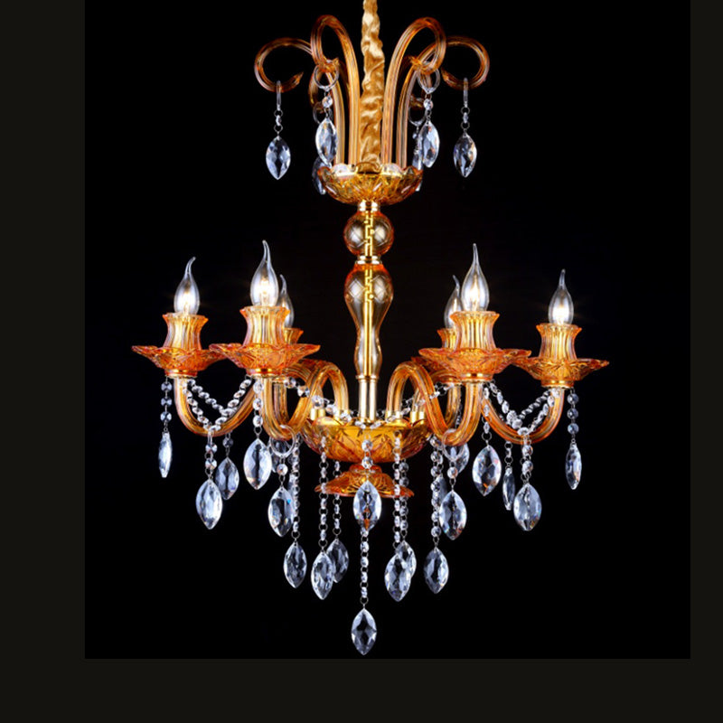 Gold Candle Chandelier Lighting Traditional Prism Glass 6 Heads Dining Room Hanging Lamp with Crystal Drip Clearhalo 'Ceiling Lights' 'Chandeliers' Lighting' options 258892