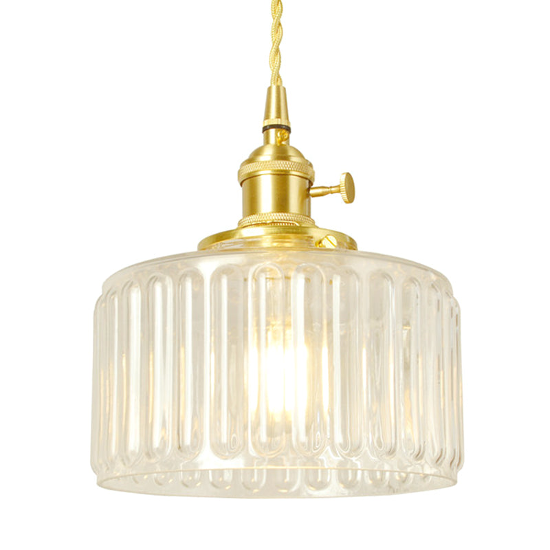 Wavy Glass Hanging Lamp Cylindrical 1 Light Vintage Industrial Pendant Light Fixture Clearhalo 'Ceiling Lights' 'Glass shade' 'Glass' 'Industrial Pendants' 'Industrial' 'Middle Century Pendants' 'Pendant Lights' 'Pendants' 'Tiffany' Lighting' 2588920