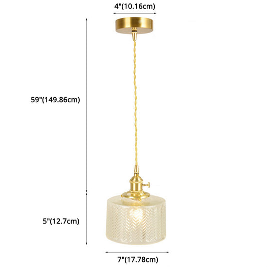 Wavy Glass Hanging Lamp Cylindrical 1 Light Vintage Industrial Pendant Light Fixture Clearhalo 'Ceiling Lights' 'Glass shade' 'Glass' 'Industrial Pendants' 'Industrial' 'Middle Century Pendants' 'Pendant Lights' 'Pendants' 'Tiffany' Lighting' 2588922