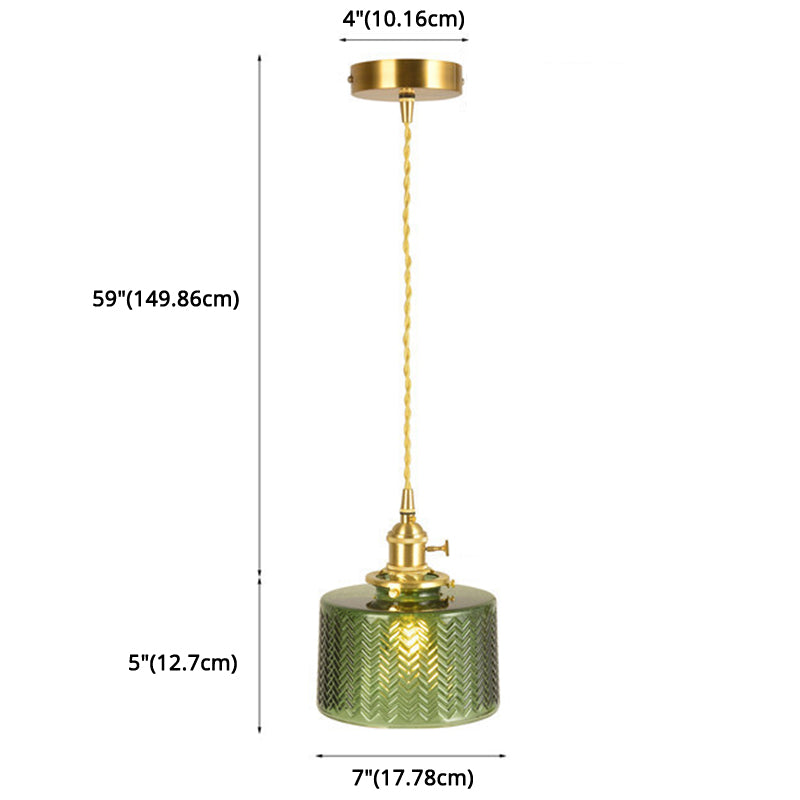Wavy Glass Hanging Lamp Cylindrical 1 Light Vintage Industrial Pendant Light Fixture Clearhalo 'Ceiling Lights' 'Glass shade' 'Glass' 'Industrial Pendants' 'Industrial' 'Middle Century Pendants' 'Pendant Lights' 'Pendants' 'Tiffany' Lighting' 2588923
