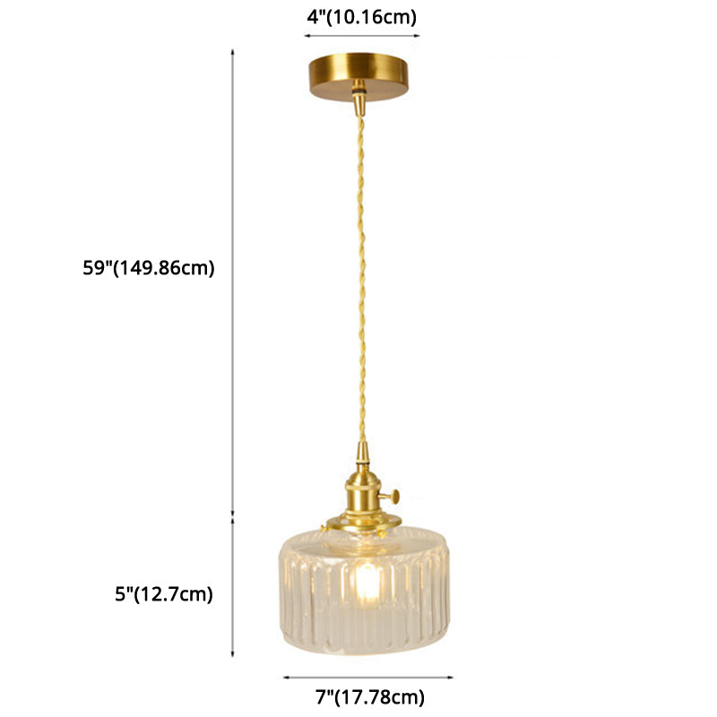 Wavy Glass Hanging Lamp Cylindrical 1 Light Vintage Industrial Pendant Light Fixture Clearhalo 'Ceiling Lights' 'Glass shade' 'Glass' 'Industrial Pendants' 'Industrial' 'Middle Century Pendants' 'Pendant Lights' 'Pendants' 'Tiffany' Lighting' 2588924