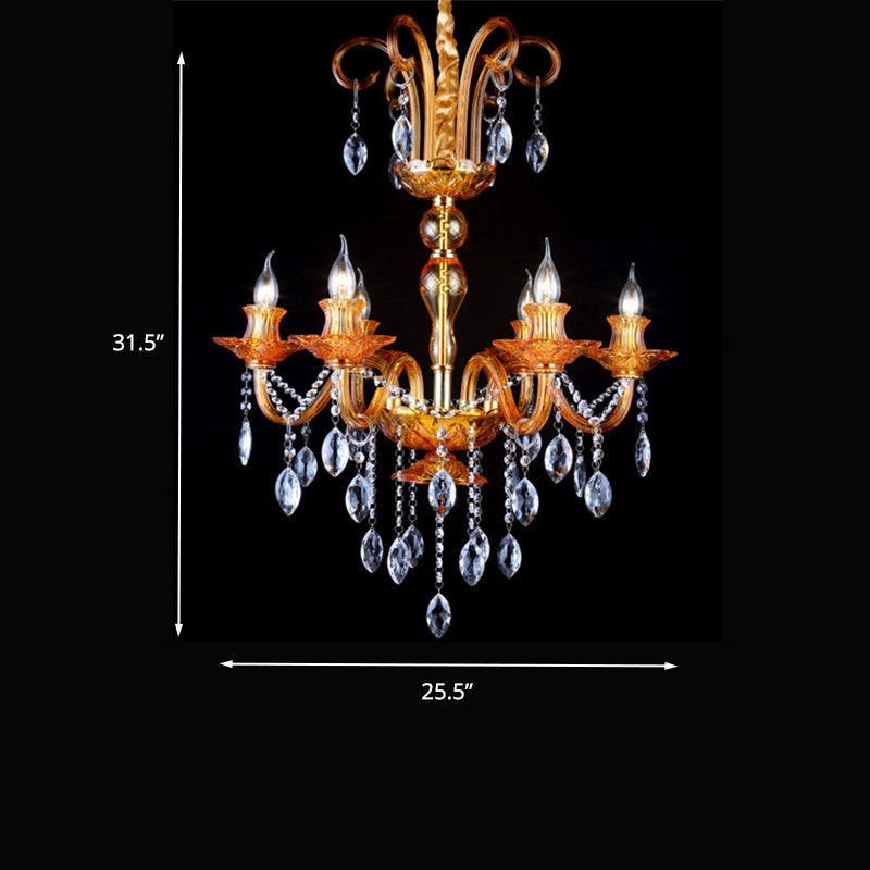 Gold Candle Chandelier Lighting Traditional Prism Glass 6 Heads Dining Room Hanging Lamp with Crystal Drip Clearhalo 'Ceiling Lights' 'Chandeliers' Lighting' options 258894
