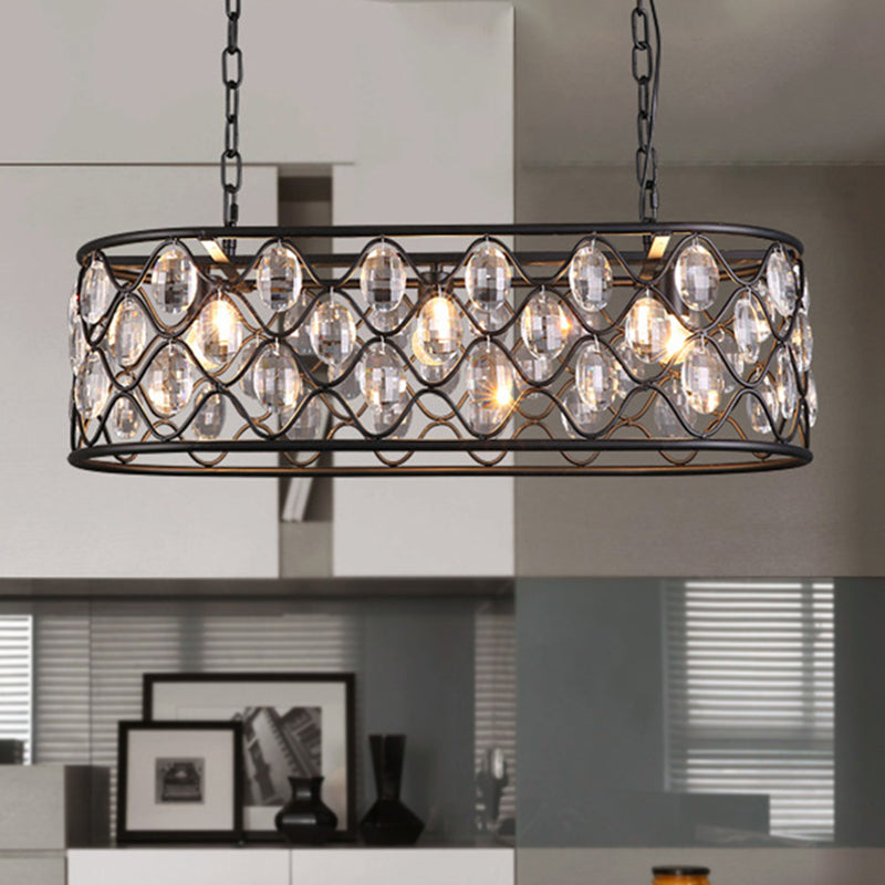 3 Heads Oval Hanging Light Vintage Black Crystal Drip 3 Heads Island Light for Dining Room Clearhalo 'Ceiling Lights' 'Island Lights' Lighting' 258896