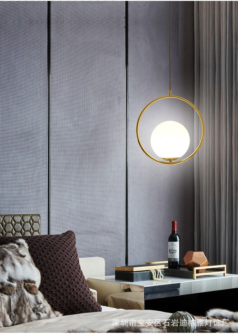 Mid-Century Design Globe Hanging Lamp White Glass Shade Pendant Light with Metal Ring Clearhalo 'Ceiling Lights' 'Modern Pendants' 'Modern' 'Pendant Lights' 'Pendants' Lighting' 2588970