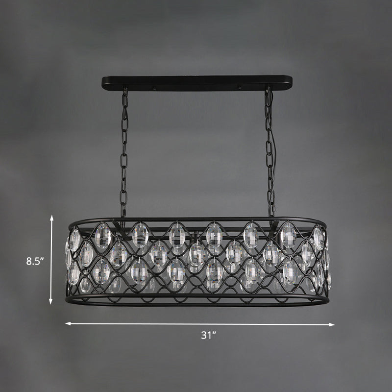 3 Heads Oval Hanging Light Vintage Black Crystal Drip 3 Heads Island Light for Dining Room Clearhalo 'Ceiling Lights' 'Island Lights' Lighting' 258900