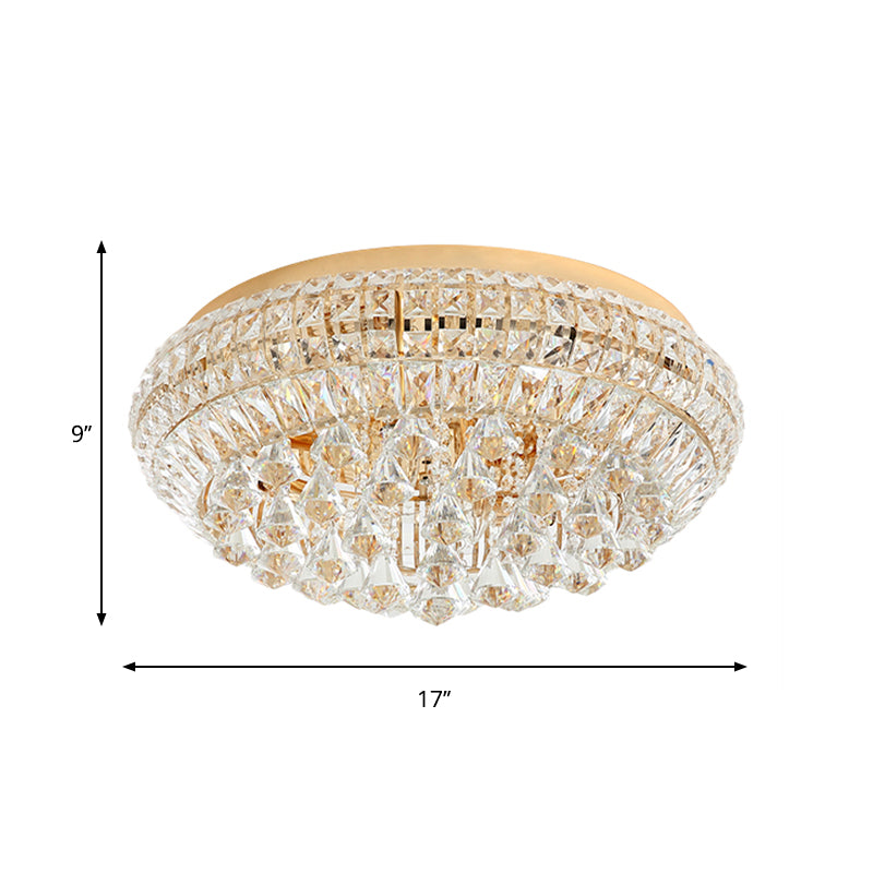 Golden Round Flush Lamp Modernist 4 Lights Crystal Close To Ceiling Lamp for Bedroom Clearhalo 'Ceiling Lights' 'Close To Ceiling Lights' 'Close to ceiling' 'Flush mount' Lighting' 258904