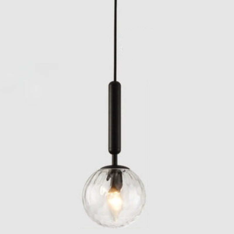 Mid-Century Design Globe Hanging Lamp Glass Shade 1 Light Pendant Light for Bedroom Black Clear Clearhalo 'Ceiling Lights' 'Glass shade' 'Glass' 'Modern Pendants' 'Modern' 'Pendant Lights' 'Pendants' Lighting' 2589045