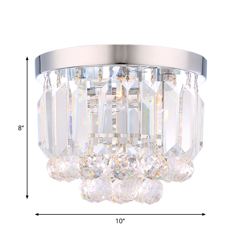 Clear/Smoke Gray/Cognac Crystal Round Mini Flush Light Simple 2-Light Corridor Flush Ceiling Light Fixture Clearhalo 'Ceiling Lights' 'Close To Ceiling Lights' 'Close to ceiling' 'Flush mount' Lighting' 258909